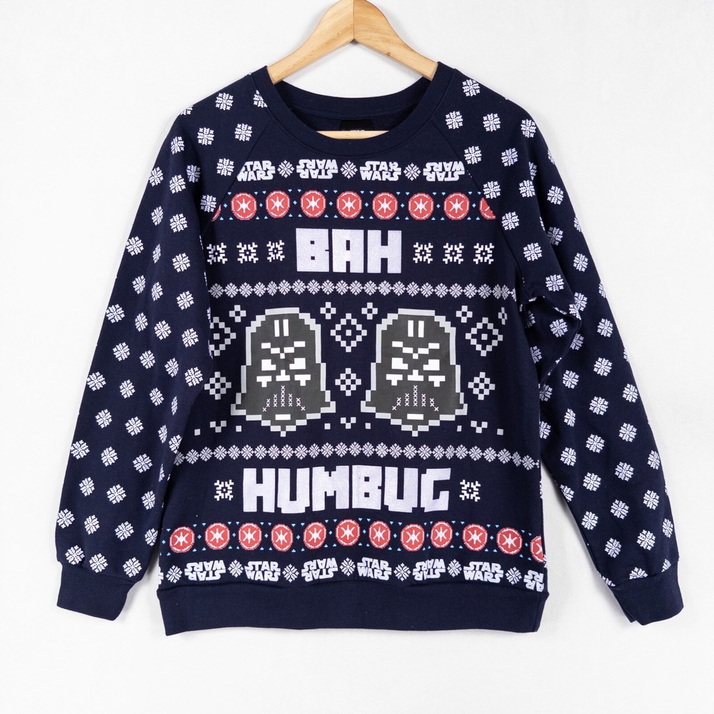 Star Wars Sweatshirt Juniors Medium 7/9 Navy Blue Ugly Christmas Vader Ba Humbug
